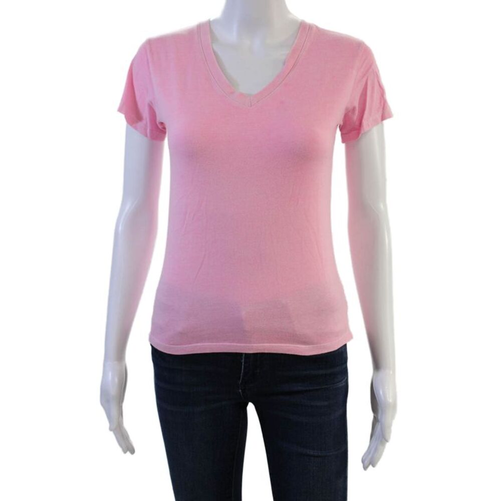 Firehouse Women Basic V-Neck Pink Cotton Blend Short Sleeve T-Shirt Size M